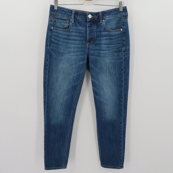 American Eagle Women 8 Tomgirl Button Fly Whiskered Blue Denim Jean Cotton Blend - Picture 13 of 14